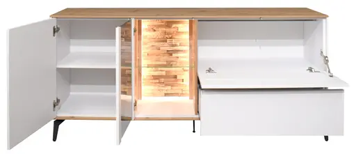 Lowboard - mit Beleuchtung, B ca. 169 cm, Weiß, Asteiche, Schwarz