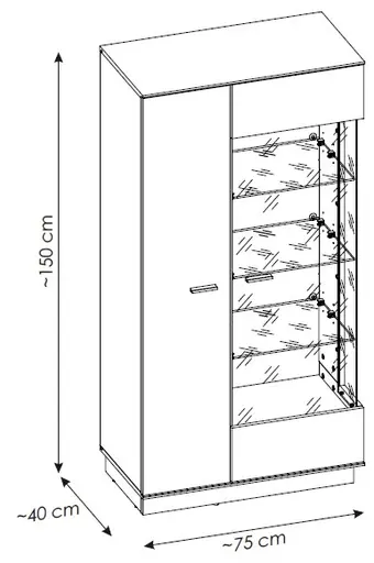Vitrine - B ca. 75 cm, Kaschmir, Cremona Eiche Torro Nachbildung