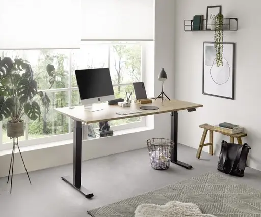 Schreibtisch - höhenverstellbar, LB ca. 160x77 cm, Artisan Eiche Nachbildung, Schwarz