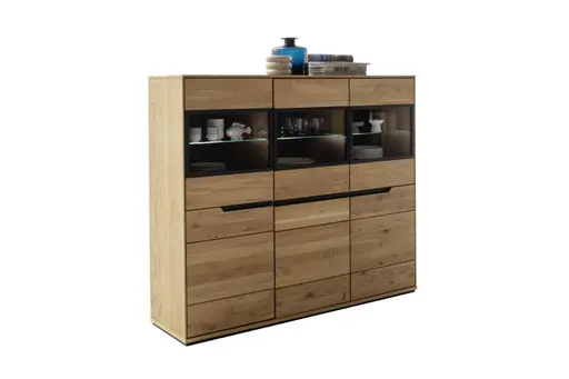 Highboard - B ca. 153 cm, Eiche Furnier geölt, Wildeiche massiv geölt