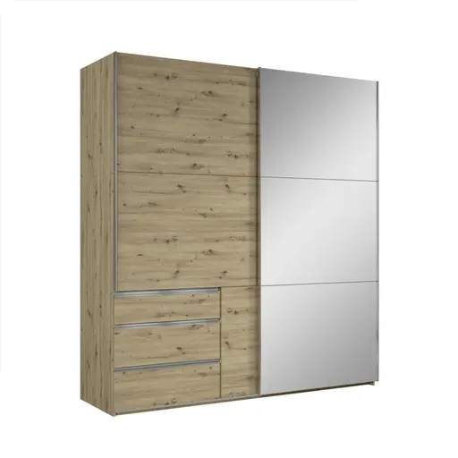 Schwebetürenschrank- B 200 cm, Eiche Dekor, Spiegel