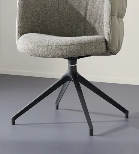 Armlehnstuhl Milana - drehbar, Leder Grau, Stoff Graubraun