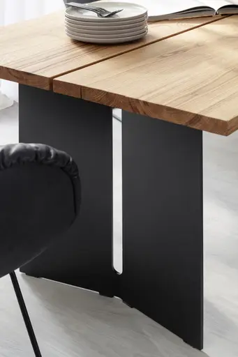 Esstisch Duna - ca. 300x100 cm, Wildeiche Massiv geölt, Stahlwange