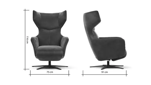 Sessel Noto Relax II - Rückenlehne und Fußteil verstellbar (motorisch), Velour, Schlammgrün