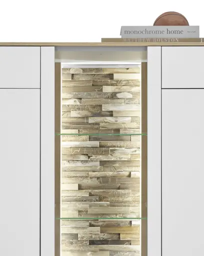 Sideboard - mit Beleuchtung, B ca. 159 cm, Weiß, Asteiche, Schwarz