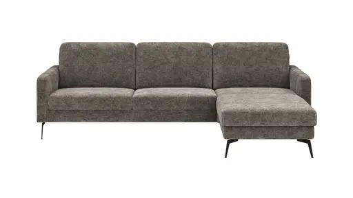 Ecksofa Enna - 3-Sitzer mit Longchair rechts, Armlehne A, Stoff, Graubraun