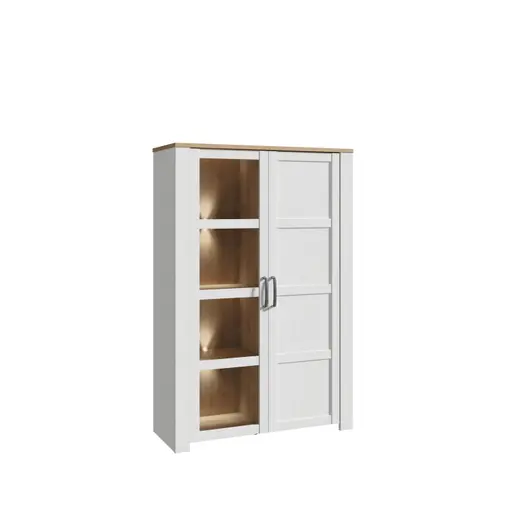 Vitrine FELLIAN- B ca. 106 cm, Weiß, Eiche Dekor