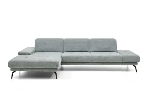 Ecksofa - Longchair links mit 3-Sitzer, Kopfteil verstellbar, Stoff, Hellblau