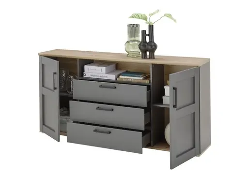 Sideboard - B ca. 186 cm, Grau, Artisan Eiche Nachbildung