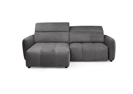 Ecksofa MADAN - 1,5-Sitzer mit Longchair rechts, Sitztiefe verstellbar motorisch, Kopfteil verstellbar, Stoff, Graphite