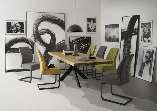 Esstisch - LB ca. 240x100 cm, Wildeiche massiv geölt, Baumkante, Schwarz