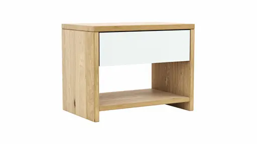 Nachtkommode New Jersey - Wildeiche massiv geölt, Weißglas matt