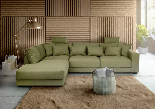 Ecksofa - Ecke links, 3-Sitzer, Stoff, Olive