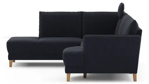 Sofa Stamford - inkl. Armlehne verstellbar und Kopfstütze, Ecksofa 2-sitzig und Abschlusshocker links mit 3,5-Sitzer, Bogen rechts, Stoff, Dunkelblau