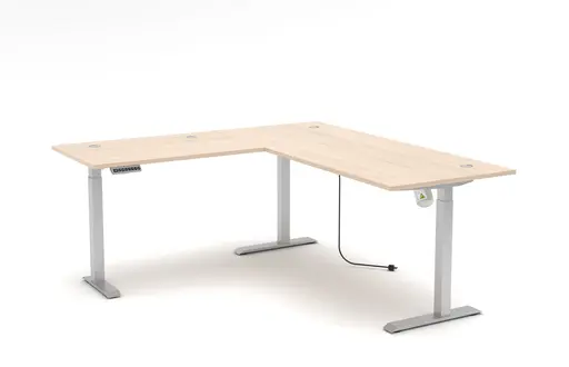 Winkelschreibtisch - höhenverstellbar, LB ca. 185x177 cm, Riva Eiche Nachbildung, Silberfarben