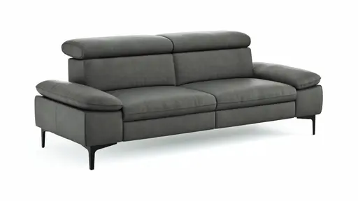 Sofa Felipa - 3-Sitzer inkl. Kopfteil verstellbar, Leder, Grau