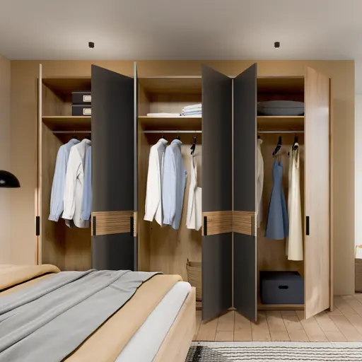 Drehtürenschrank FALLEA- B ca. 265 cm, Wildeiche Natur, Dunkelgrau