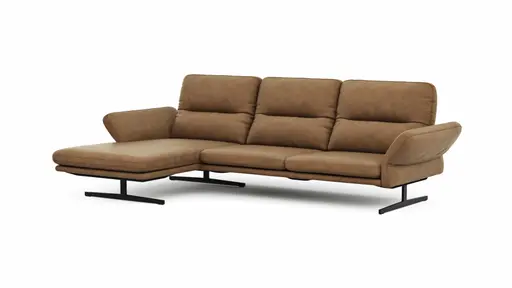 Ecksofa  Alexander -  Longchair links mit 3-Sitzer inkl. Kopfstütze/Armlehne verstellbar, Leder, Cognac