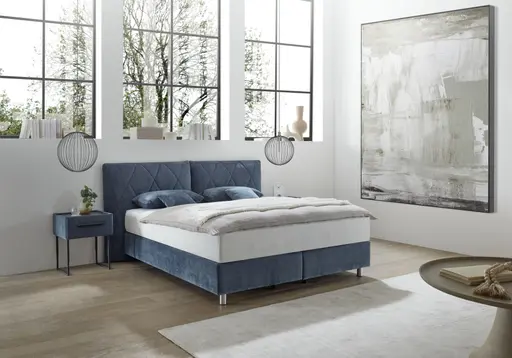 Boxspringbett - Liegefläche ca. 180x200 cm, Stoff, Blau