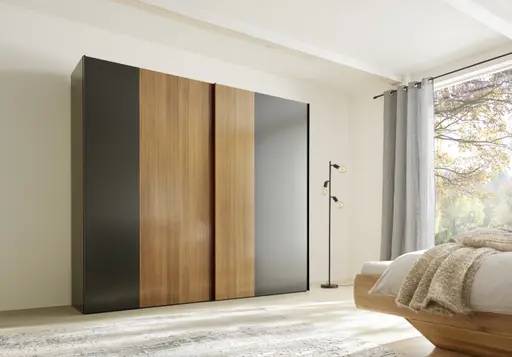 Schiebetürenchrank Matera - BHT ca. 262x236x60 cm - Lack Bisquit, Wildeiche