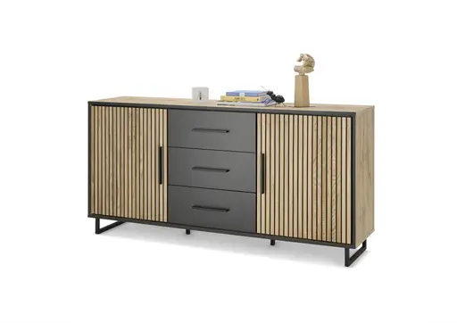 Sideboard- Eiche Dekor, Schwarz