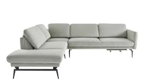 Ecksofa Estrela - Ecke links mit 2,5-Sitzer inkl. Rücken-/Armlehne verstellbar und Fußteil motortisch, Stoff, Schlammgrün