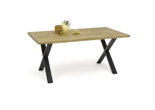 Esstisch- LB ca. 180x100 cm, Eiche, Massiv, Geölt, Metall, Schwarz