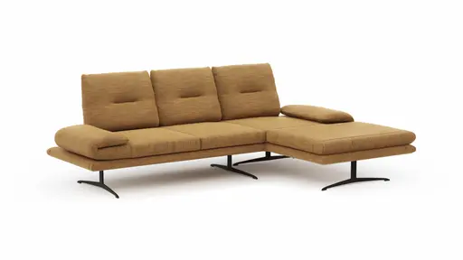 Ecksofa Lucero - 2-Sitzer mit Longchair rechts inkl. Rückenlehne/Armlehne/Sitztiefe verstellbar und drehbares Sitzelement, Stoff, Senfgelb
