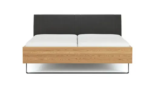 Bett Lenoso - Liegefläche ca. 180x200 cm, Eiche massiv, Kunstleder Anthrazit