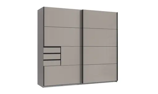 Schwebetürenschrank- B ca. 225 cm, Graubeige, Glas, Graubeige