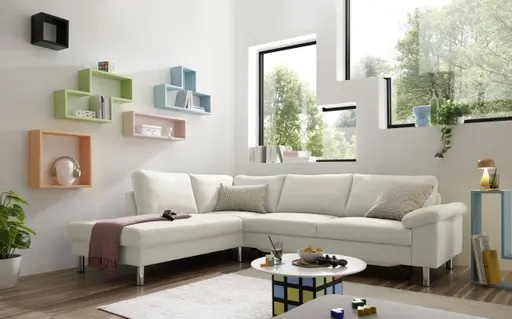 Ecksofa COOL - Ecke links mit 2,5-Sitzer, Querschläfer, Stoff, Natur