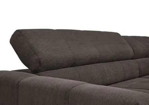 Ecksofa COLLEEN 2.0 - Ecke links mit 2-Sitzer, Kopfteil verstellbar, Feincord, Mocca