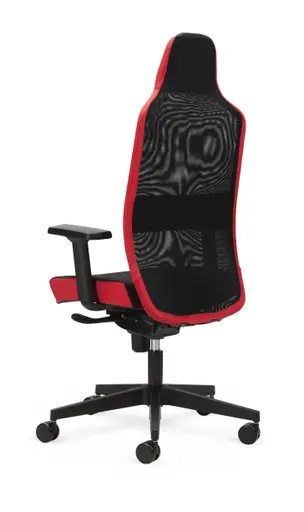 Bürodrehstuhl - mit Armlehnen und Kopfstütze, Synchronmechanik, Stoff, Schwarz, Rot