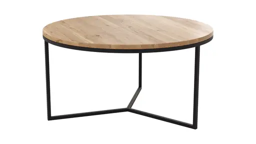 Couchtisch Joan 1 -  LBH ca. 80x80x41,5 cm, Asteiche massiv, Gestell schwarz