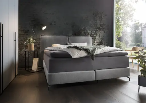 Boxspringbett Alpin - Liegefläche ca. 180x200 cm, Stoff, Grau