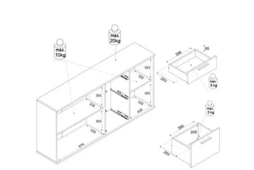 Kommode - B ca. 180 cm, Weiß, Artisan Eiche Nachbildung