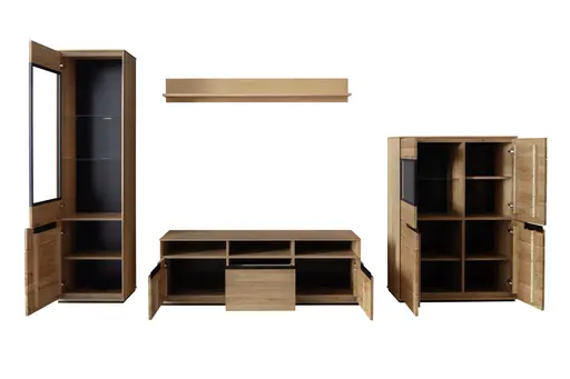 TV-Lowboard - B ca. 153 cm, Eiche Furnier geölt, Wildeiche massiv geölt