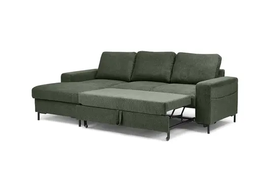 Ecksofa - Longchair links mit 2-Sitzer, Stoff, Dunkelgrün