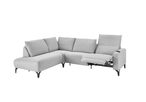 Ecksofa - Ecke links mit 3-Sitzer, Rückenlehne verstellbar, Stoff, Hellgrau