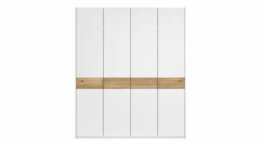 Drehtürenschrank Viana - B ca. 204 cm, Lack, Weiß, Riffholz, Wildeiche