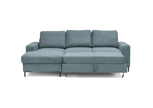 Ecksofa - Longchair links mit 2-Sitzer, Stoff, Azur