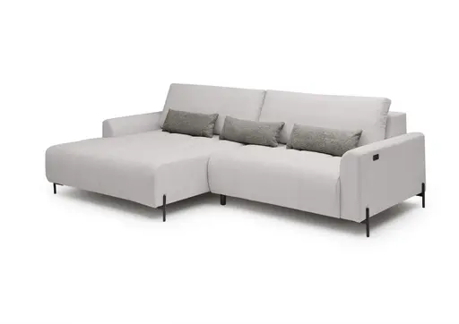 Ecksofa - Longchair links mit 2-Sitzer, Sitztiefe verstellbar motorisch, Stoff, Silbergrau