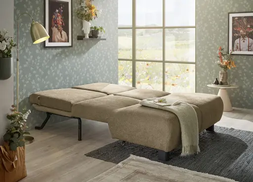 Faltsofa EBBY - 2-Sitzer ohne Armlehne, 140 cm inkl. Schlaffunktion, Stoff, Braun