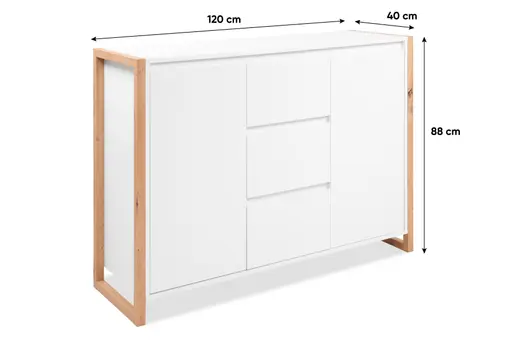 Kommode - B ca. 120 cm, Weiß, Artisan Eiche Nachbildung