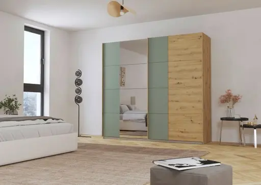 Schwebetürenschrank ROMANA- B ca. 226 cm, Eiche Dekor, Salbei