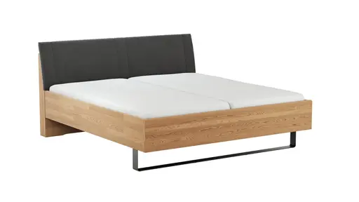 Bett Lenoso - Liegefläche ca. 180x200 cm, Eiche massiv, Kunstleder Anthrazit