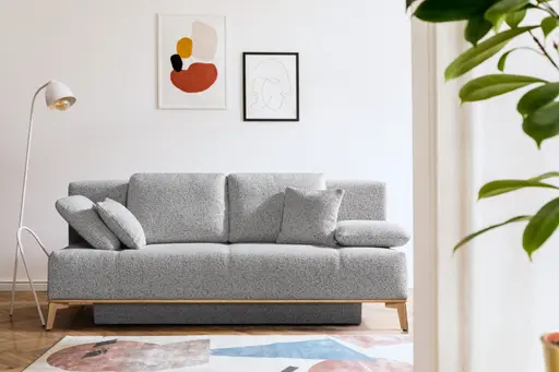 Querschläfer -Schlaffunktion mit Bettkasten, Stoff, Natur