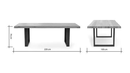 Esstisch Clifton - LB ca. 220x100 cm, Wildeiche massiv, Schwarz verfüllt