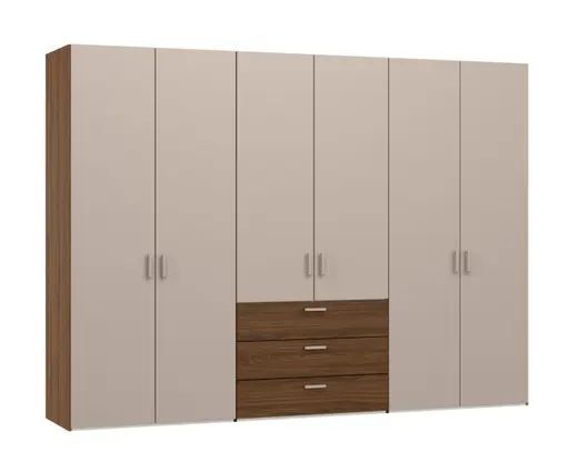 Drehtürenschrank JOIN IT- B ca. 303 cm, Nussbaum Dekor, Nougat