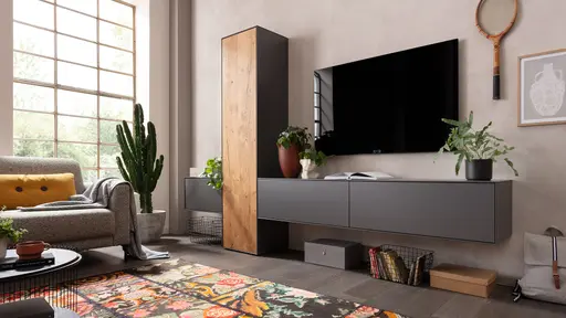 Wohnwand Medio -  Melamin, Schiefergrau